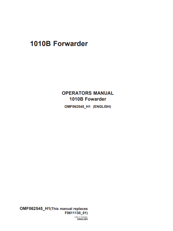 JOHN DEERE 1010B FORWARDER OPERATOR MANUAL OMF062545