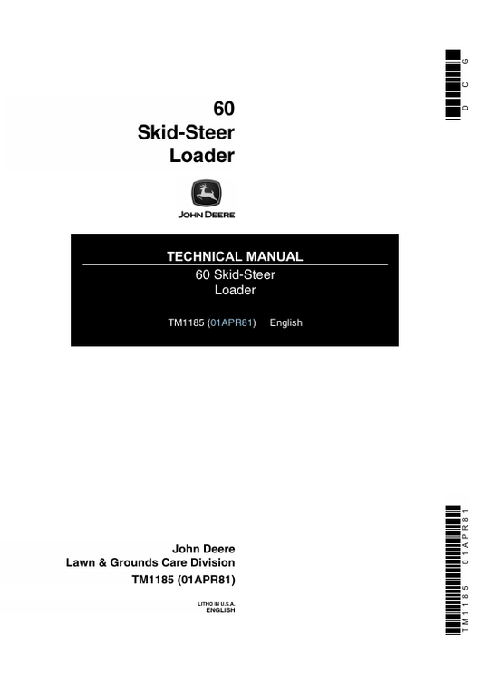 JOHN DEERE 60 SKID STEER LOADER TECHNICAL MANUAL TM1185