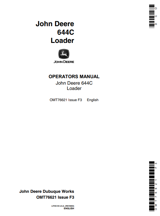 JOHN DEERE 644C LOADER OPERATOR MANUAL OMT76621