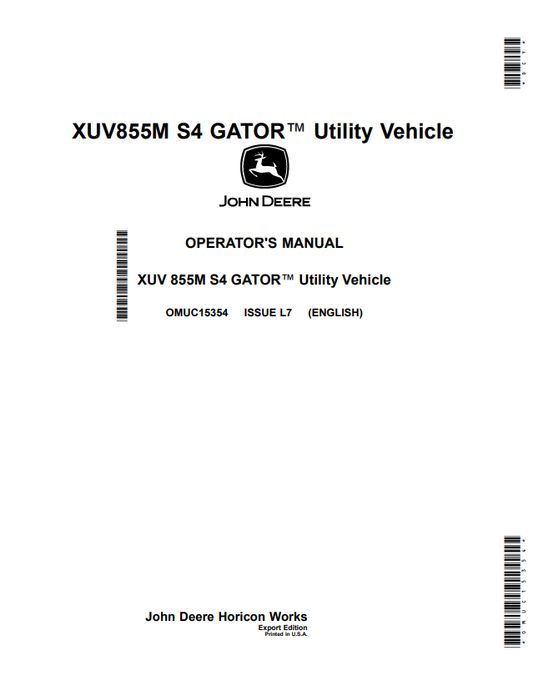 JOHN DEERE XUV855M S4 GATOR™ UTILITY VEHICLE OPERATOR MANUAL OMUC15354