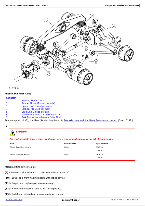JOHN DEERE 350D, 400D ARTICULATED DUMP TRUCK REPAIR TECHNICAL MANUAL TM1317