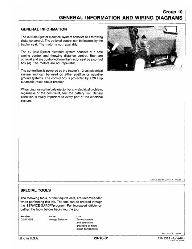 JOHN DEERE 30 AND 40 BALER EJECTOR TECHNICAL MANUAL TM1311