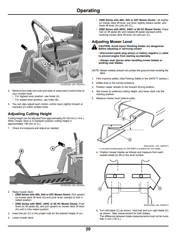 JOHN DEERE Z525E, Z535M, Z535R, Z540M AND Z540R, Z500 SERIES ZTRAK™ OPERATOR MANUAL OMGX26263