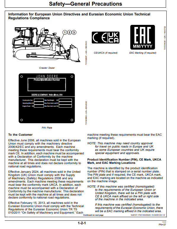 JOHN DEERE 950 P CRAWLER DOZER OPERATOR MANUAL OMT471397X019