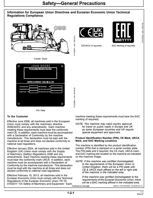 JOHN DEERE 950 P CRAWLER DOZER OPERATOR MANUAL OMT471397X019
