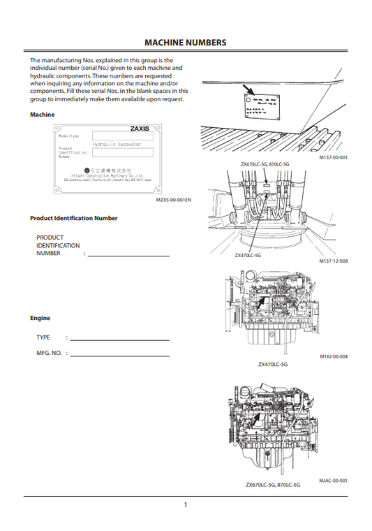 HITACHI ZAXIS 470LC-5G, 670LC-5G, 870LC-5G HYDRAULIC EXCAVATOR OPERATOR MANUAL ENMJACLA22