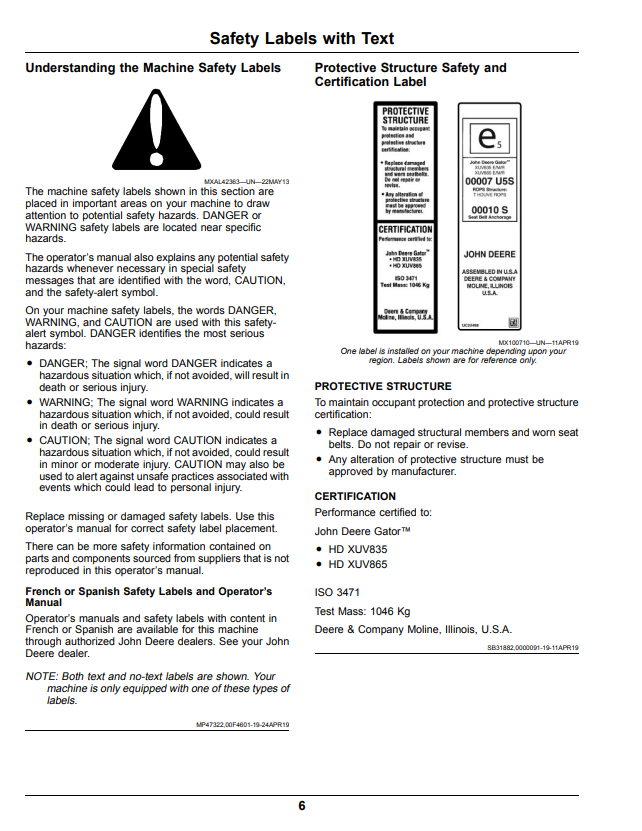 JOHN DEERE XUV835E, XUV835M, XUV835R GATOR™ UTILITY VEHICLE OPERATOR MANUAL OMUC22254