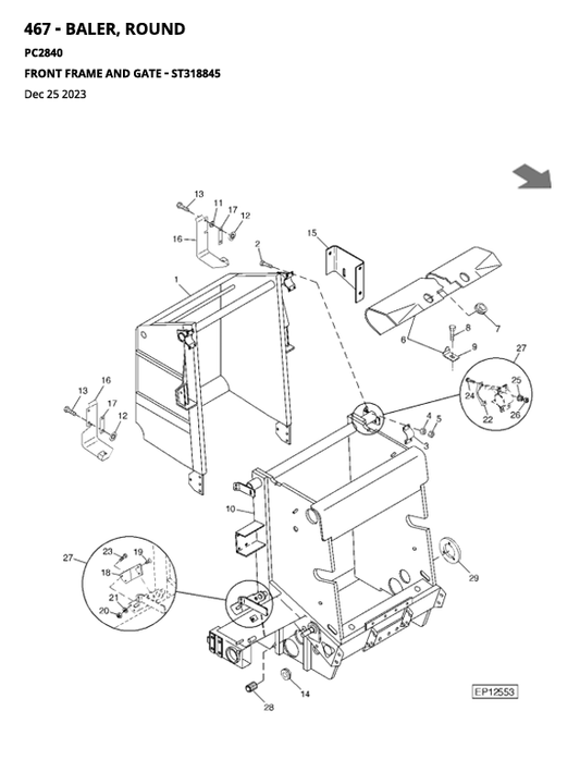 JOHN DEERE 467 AND 457 ROUND BALER PARTS CATALOGUE MANUAL PC2840