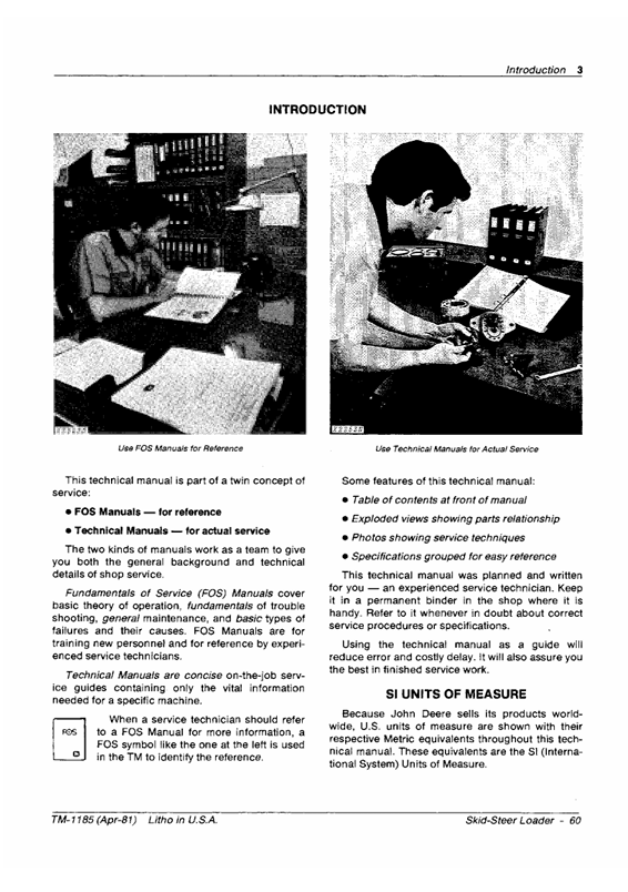 JOHN DEERE 60 SKID STEER LOADER TECHNICAL MANUAL TM1185