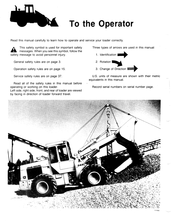 JOHN DEERE 644C LOADER OPERATOR MANUAL OMT76621