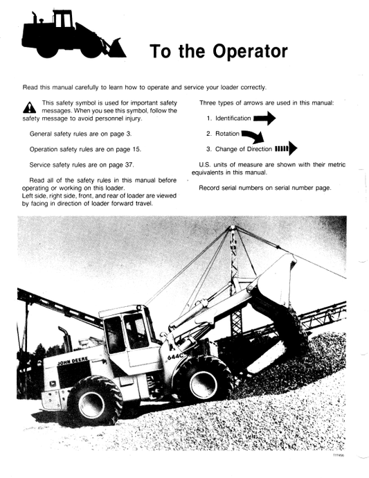 JOHN DEERE 644C LOADER OPERATOR MANUAL OMT76621