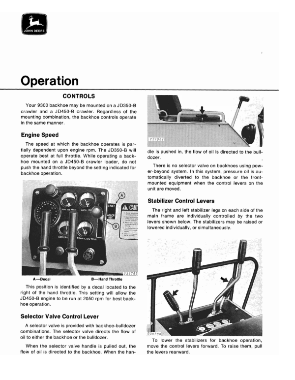 JOHN DEERE 9300 BACKHOE OPERATOR MANUAL OMT42370