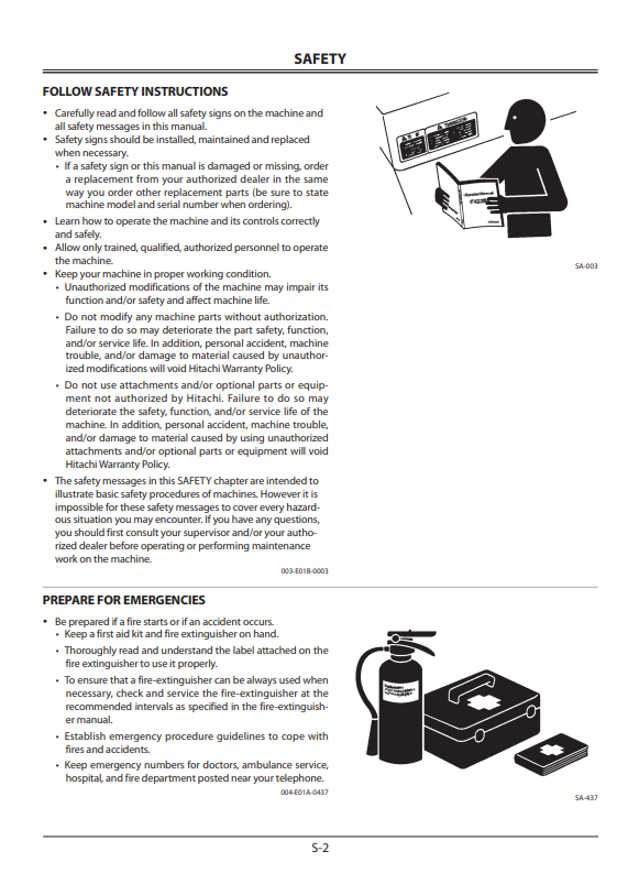 HITACHI ZAXIS 450-3, 470H-3, 450LC-3, 470LCH-3, 500LC-3, 520LCH-3 HYDRAULIC EXCAVATOR OPERATOR MANUAL EM1J112
