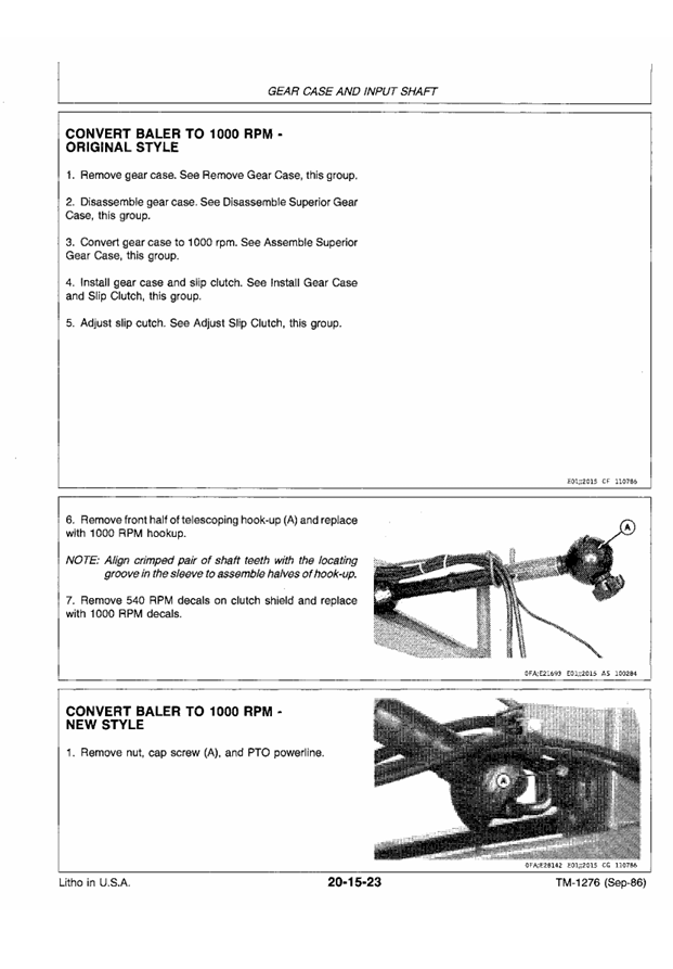JOHN DEERE 430 AND 530 ROUND BALER TECHNICAL MANUAL TM1276
