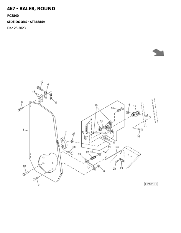 JOHN DEERE 467 AND 457 ROUND BALER PARTS CATALOGUE MANUAL PC2840