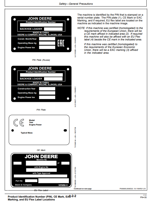 JOHN DEERE 315SL AND 325SL BACKHOE LOADER OPERATOR MANUAL OMT357608X19