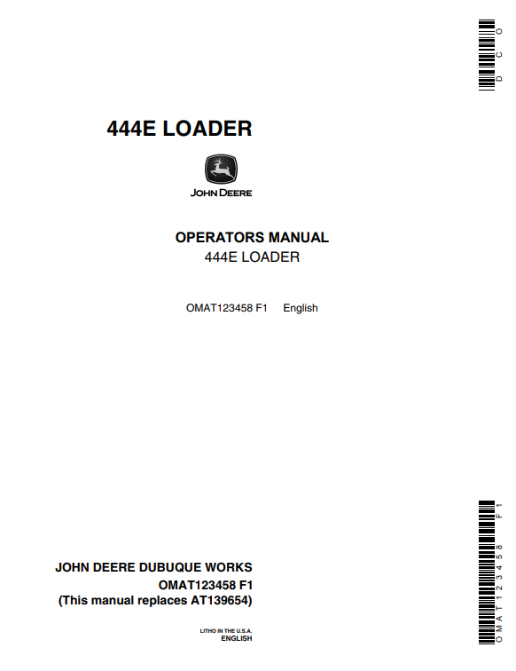 JOHN DEERE 444E LOADER OPERATOR MANUAL OMAT123458