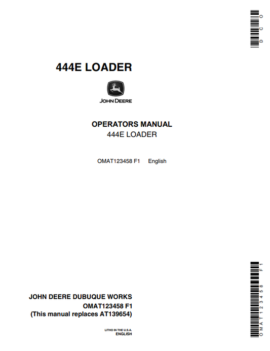 JOHN DEERE 444E LOADER OPERATOR MANUAL OMAT123458