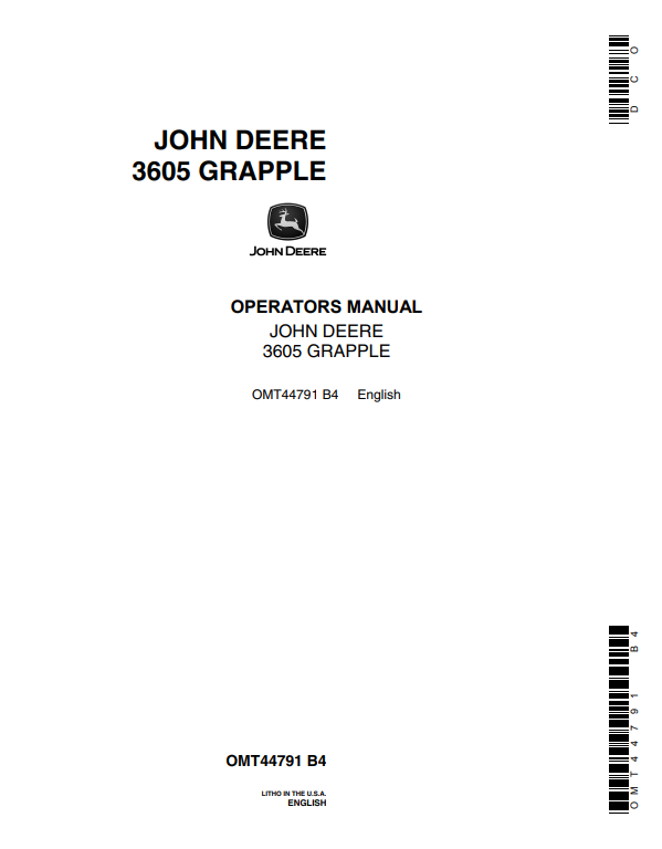 JOHN DEERE 3605 GRAPPLE OPERATOR MANUAL OMT44791