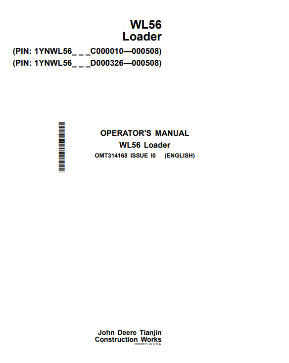 JOHN DEERE WL56 LOADER OPERATOR MANUAL OMT314168