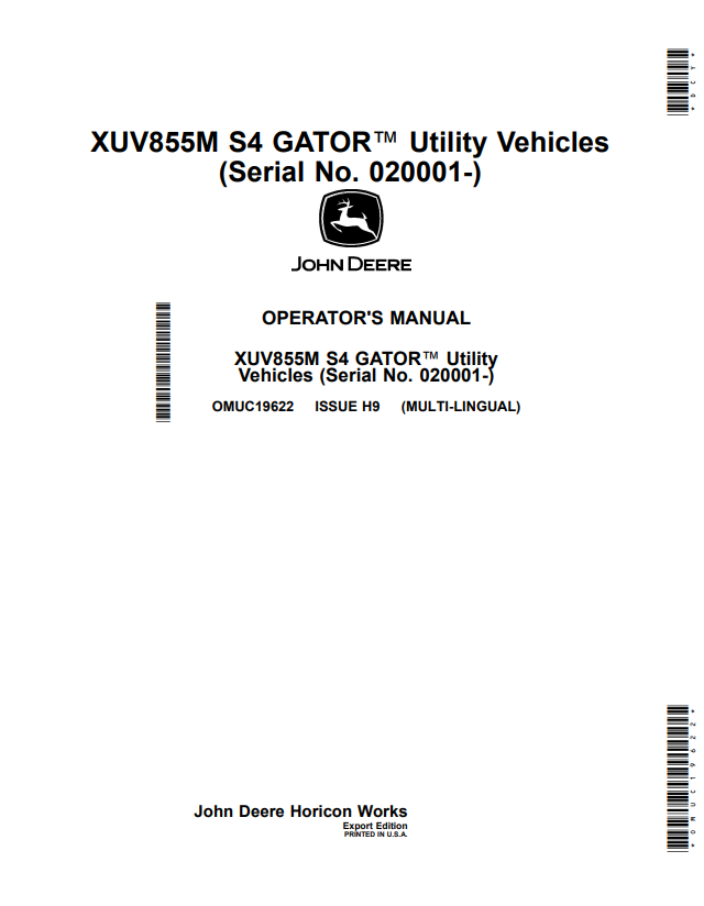 JOHN DEERE XUV855M S4 GATOR™ UTILITY VEHICLES OPERATOR MANUAL OMUC19622