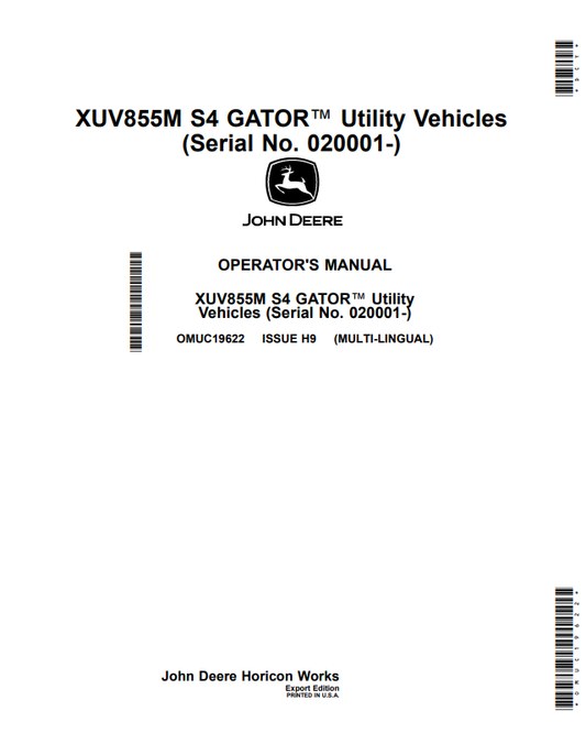JOHN DEERE XUV855M S4 GATOR™ UTILITY VEHICLES OPERATOR MANUAL OMUC19622