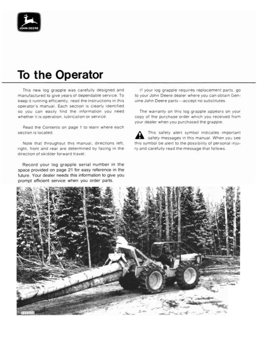 JOHN DEERE 3605 GRAPPLE OPERATOR MANUAL OMT44791