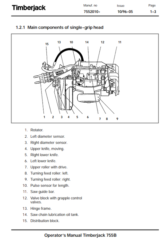 JOHN DEERE TIMBERJACK 755B HARVESTER HEAD OPERATOR MANUAL F049535