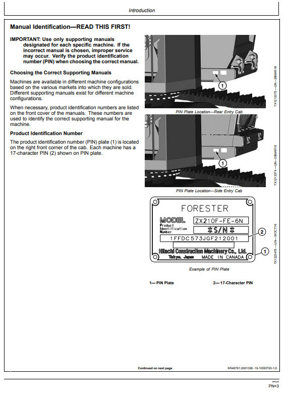 HITACHI ZAXIS 210F-FE-6N FORESTRY EXCAVATOR OPERATOR MANUAL OMT390728X19