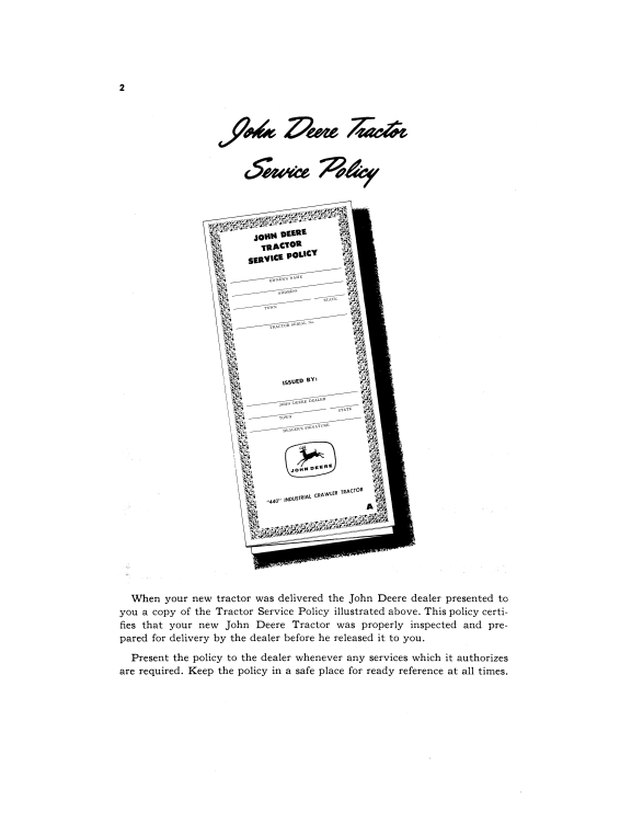 JOHN DEERE 440 INDUSTRIAL CRAWLER TRACTOR OPERATOR MANUAL OMT54859