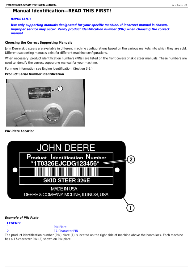 JOHN DEERE 326E SKID STEER LOADER WITH EH CONTROL REPAIR MANUAL TM13093X19
