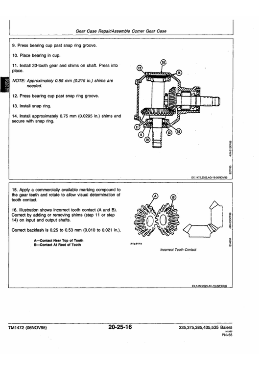 JOHN DEERE 335, 375, 385, 435 AND 535 ROUND BALER TECHNICAL MANUAL TM1472