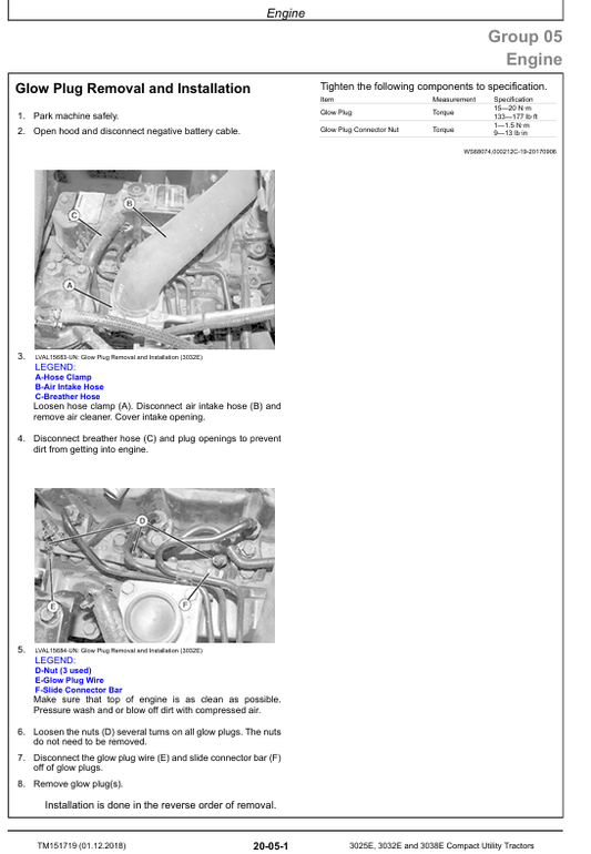 JOHN DEERE 3025E, 3032E, 3038E COMPACT UTILITY TRACTOR DIAGNOSTIC AND REPAIR TECHNICAL MANUAL TM151719