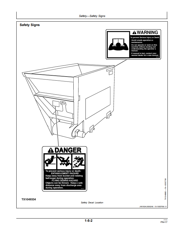 JOHN DEERE SA60, SA72, SD72, AND SD84 SIDE DISCHARGE BUCKET OPERATOR MANUAL OMT250589