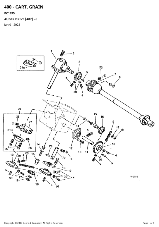 JOHN DEERE 400 GRAIN CART PARTS CATALOGUE MANUAL PC1895