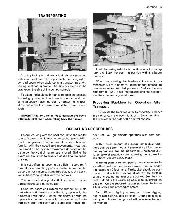 JOHN DEERE 93 SERIES -A BACKH0E FOR JD544 AND JD644 LOADER OPERATOR MANUAL OMT33071