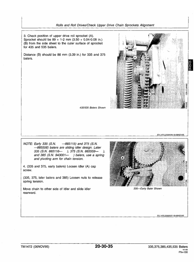JOHN DEERE 335, 375, 385, 435 AND 535 ROUND BALER TECHNICAL MANUAL TM1472