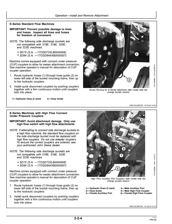 JOHN DEERE SA60, SA72, SD72, AND SD84 SIDE DISCHARGE BUCKET OPERATOR MANUAL OMT250589