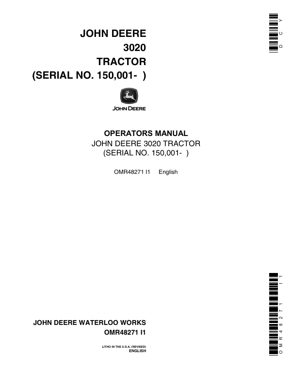 JOHN DEERE 3020 TRACTOR OPERATOR MANUAL OMR48271