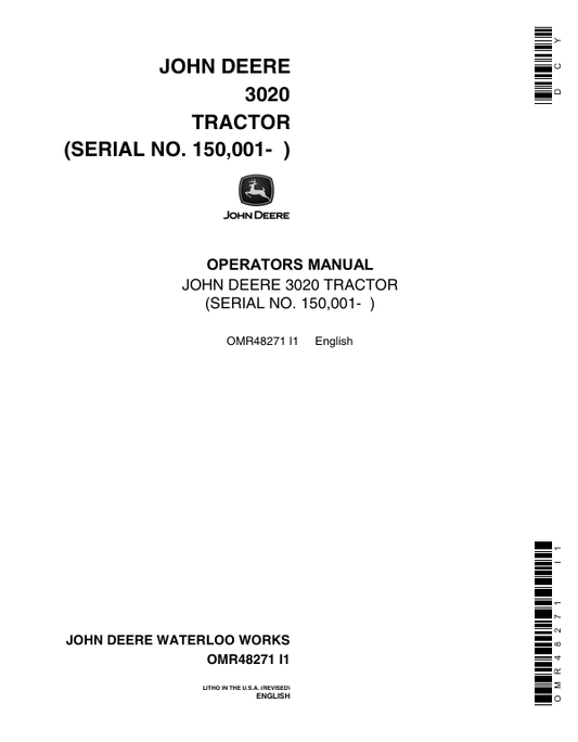 JOHN DEERE 3020 TRACTOR OPERATOR MANUAL OMR48271