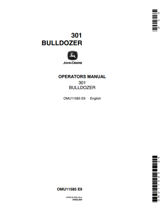 JOHN DEERE 301 BULLDOZER OPERATOR MANUAL OMU11585