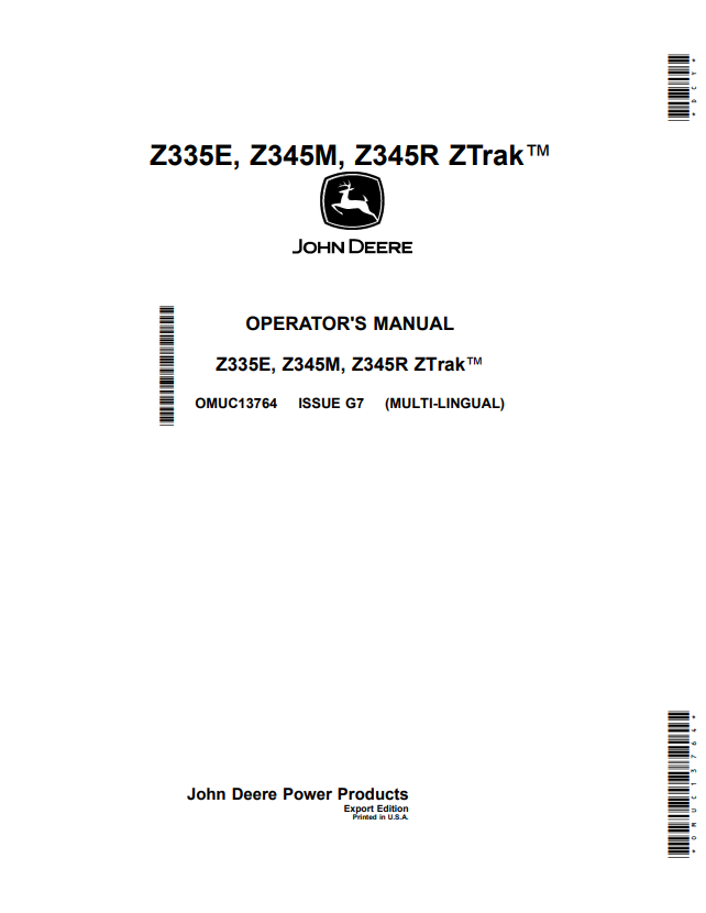 JOHN DEERE Z335E, Z345M, Z345R ZTRAK™ OPERATOR MANUAL OMUC13764
