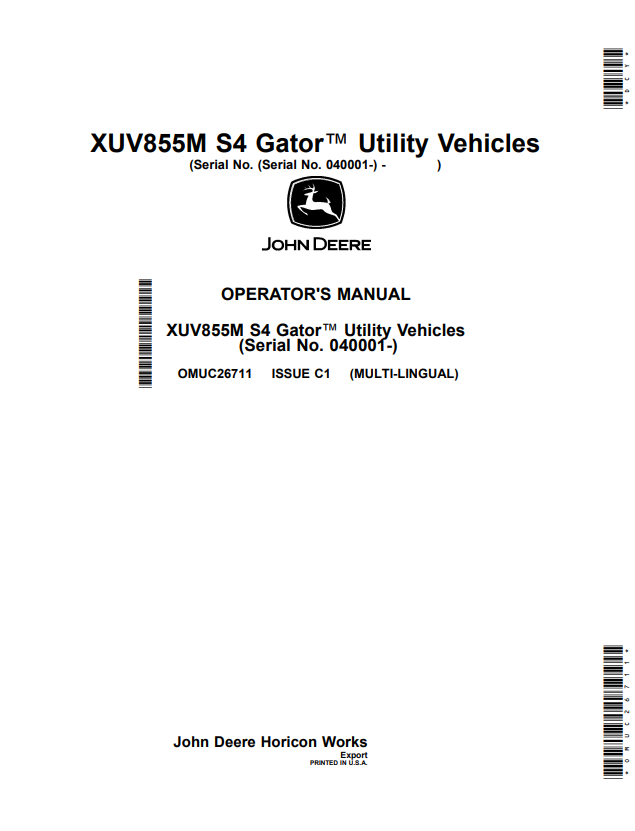 JOHN DEERE XUV855M S4 GATOR™ UTILITY VEHICLES OPERATOR MANUAL OMUC26711