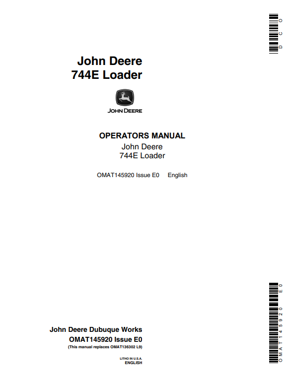 JOHN DEERE 744E LOADER OPERATOR MANUAL OMAT145920