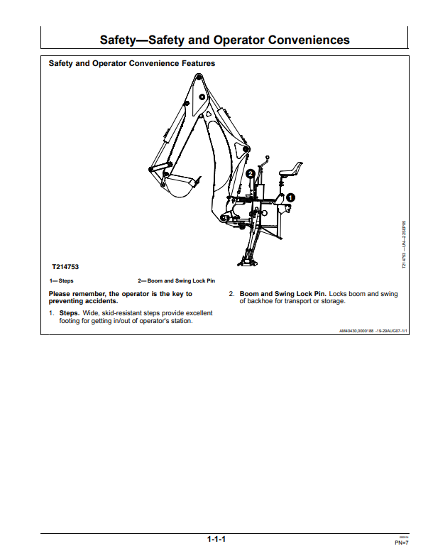 JOHN DEERE BH7, BH8, BH9, AND BH11 UTILITY BACKHOE OPERATOR MANUAL OMT217884