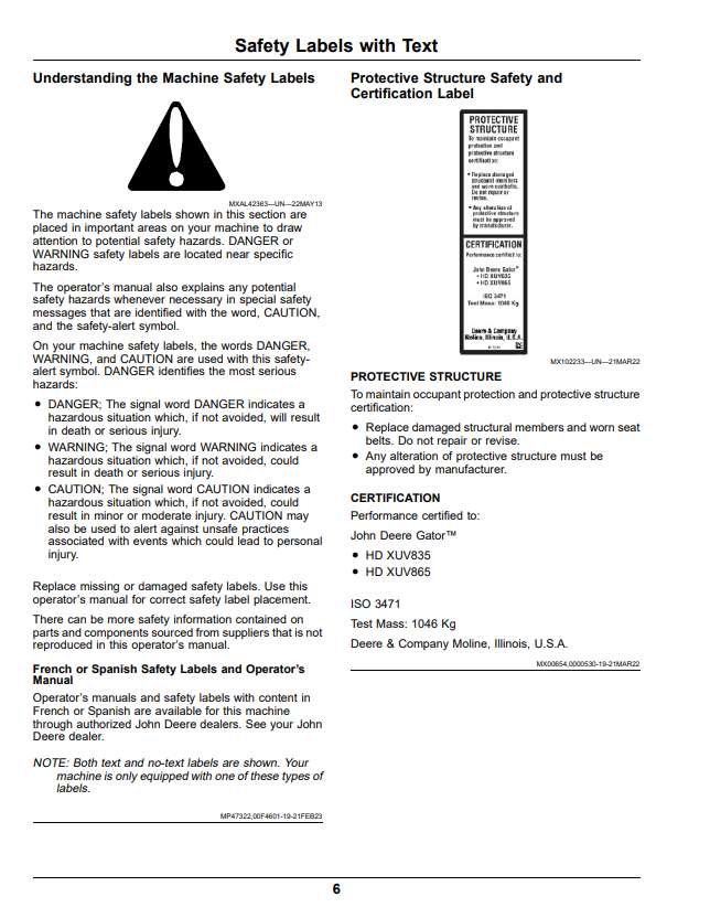 JOHN DEERE XUV835E, XUV835M, XUV835R GATOR™ UTILITY VEHICLES OPERATOR MANUAL OMUC36653
