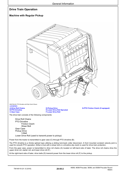 JOHN DEERE 460M, 460M, 560M, 560M PRECUTTER ROUND BALER TECHNICAL MANUAL TM148119
