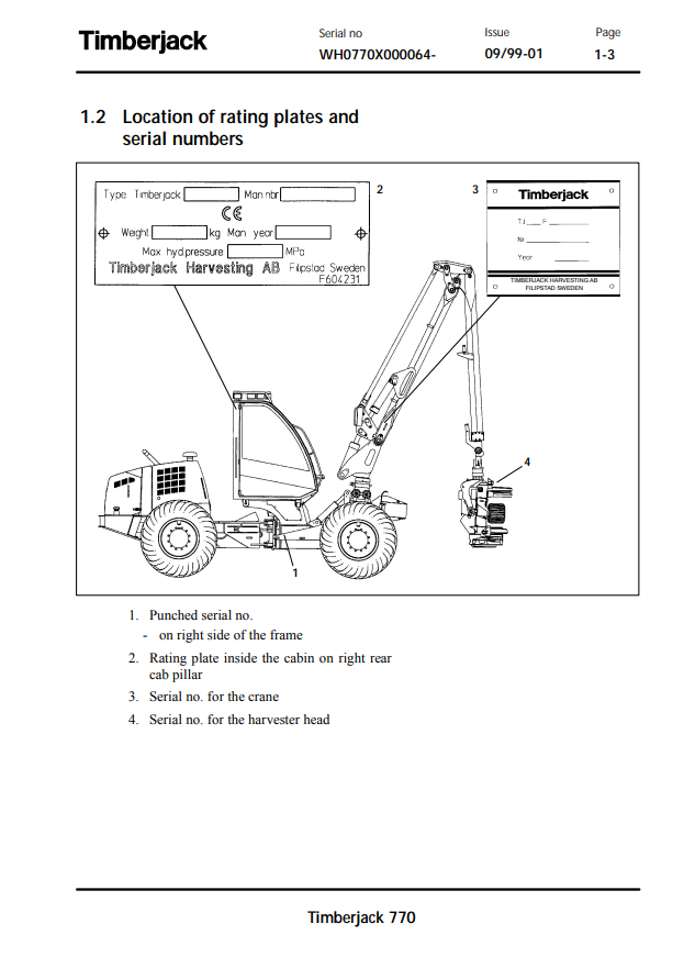 JOHN DEERE 770 TIMBERJACK HARVESTER OPERATOR AND MAINTENANCE MANUAL F057995