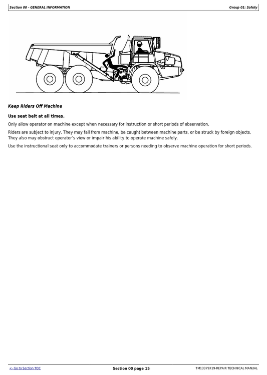 JOHN DEERE 370E, 410E, 460E ARTICULATED DUMP TRUCK REPAIR TECHNICAL MANUAL TM13379X19