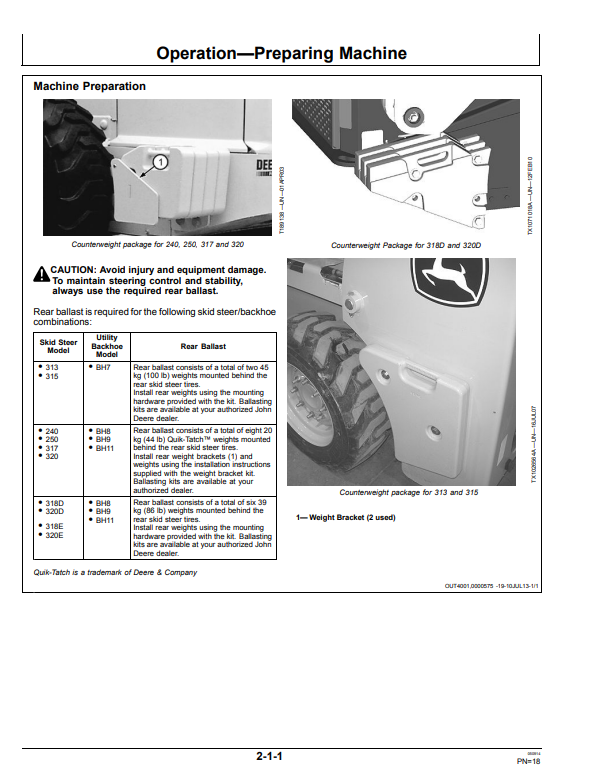 JOHN DEERE BH7, BH8, BH9, AND BH11 UTILITY BACKHOE OPERATOR MANUAL OMT217884